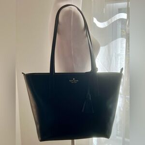 Kate Spade Black Tote Bag Handbag Shoulder Straps Leather Purse